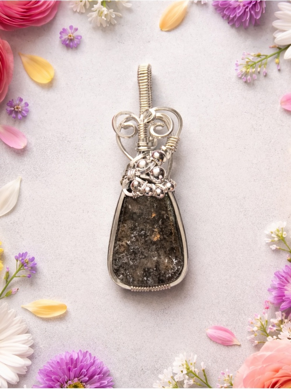 Handcrafted Silver Wire-Wrapped Lodalite Quartz Pendant - Garden Quartz